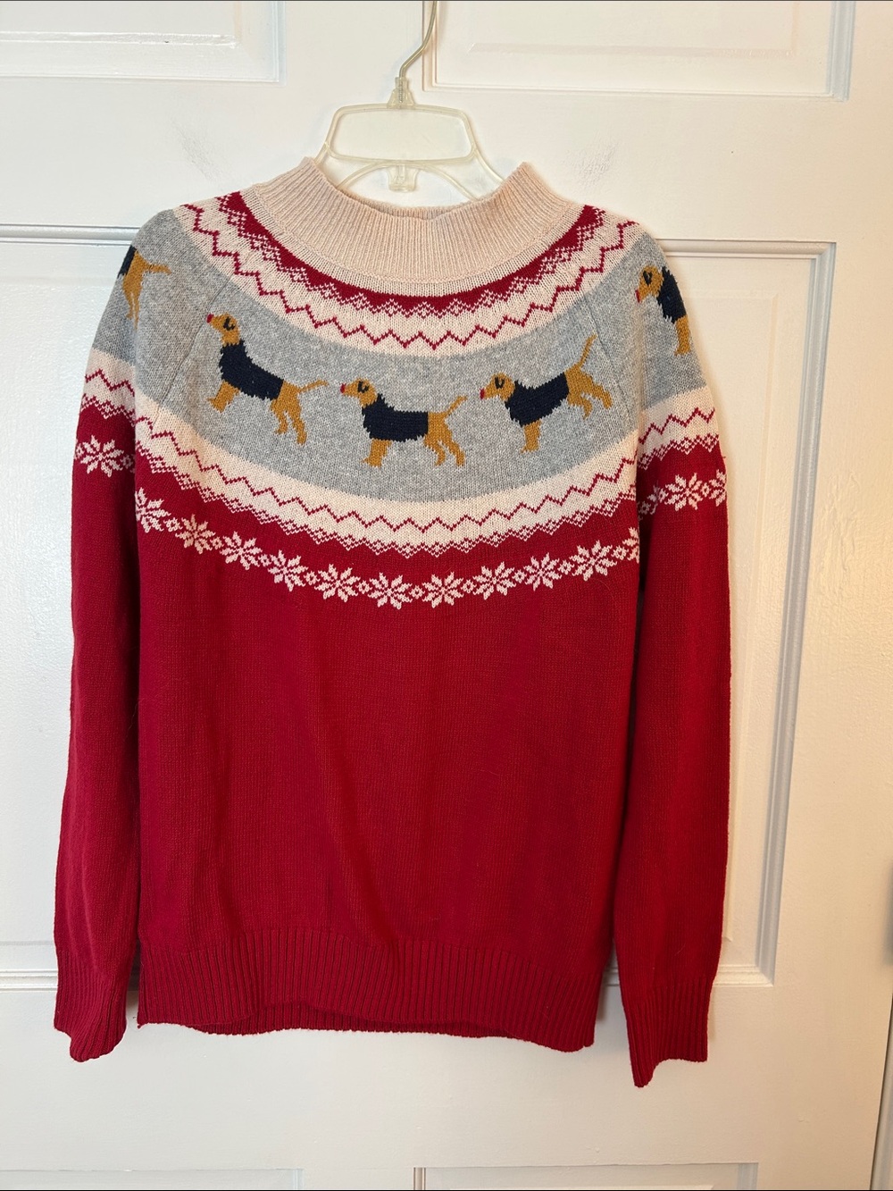 NWT Fat Face Red and Gray Dog (Rudolf) Fair Isle Mockneck Sweater